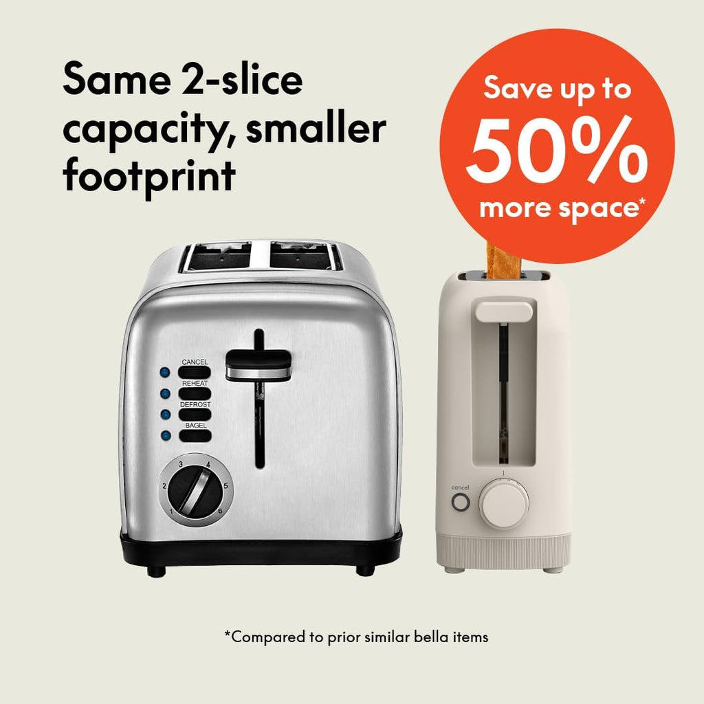 Bella 2-Slice Slim Long Slot Toaster with 6-Setting Shade Control 900W Oatmilk Zevon