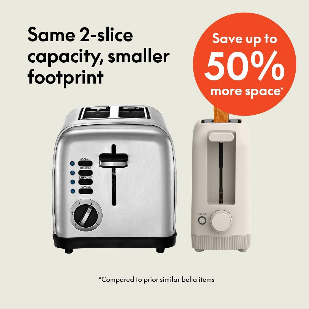 Bella 2-Slice Slim Long Slot Toaster with 6-Setting Shade Control 900W Oatmilk Zevon