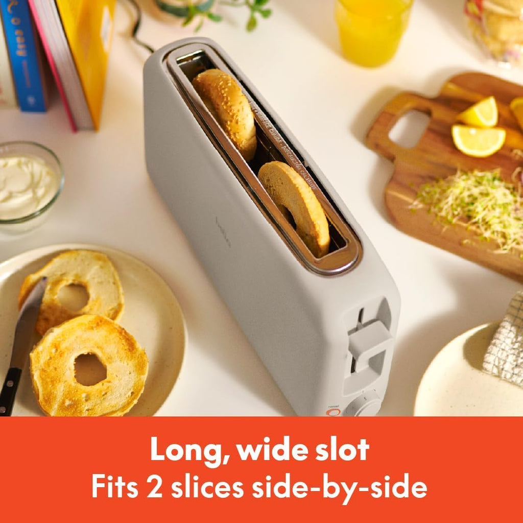 Bella 2-Slice Slim Long Slot Toaster with 6-Setting Shade Control 900W Oatmilk Zevon