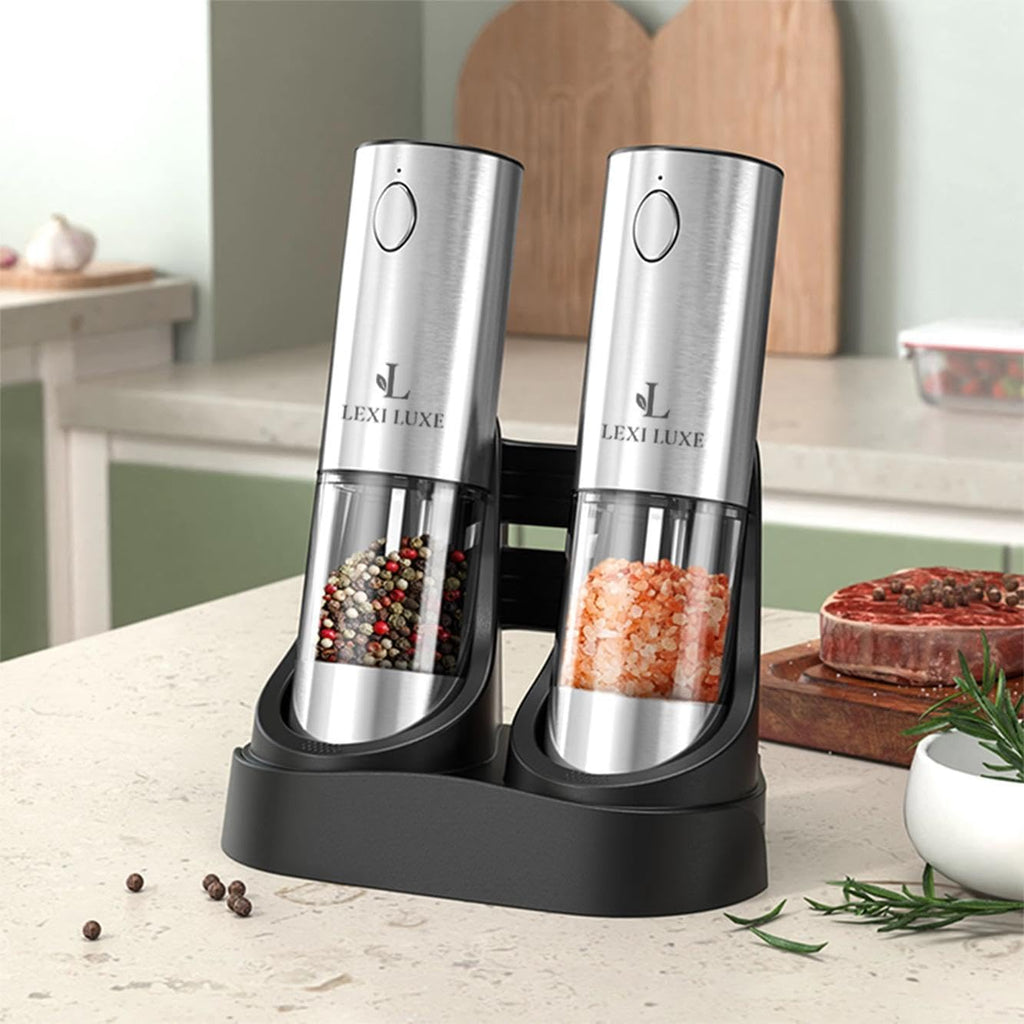 Electric Salt and Pepper Grinder Rechargeable Automatic Stainless Steel Mill Set Zevon