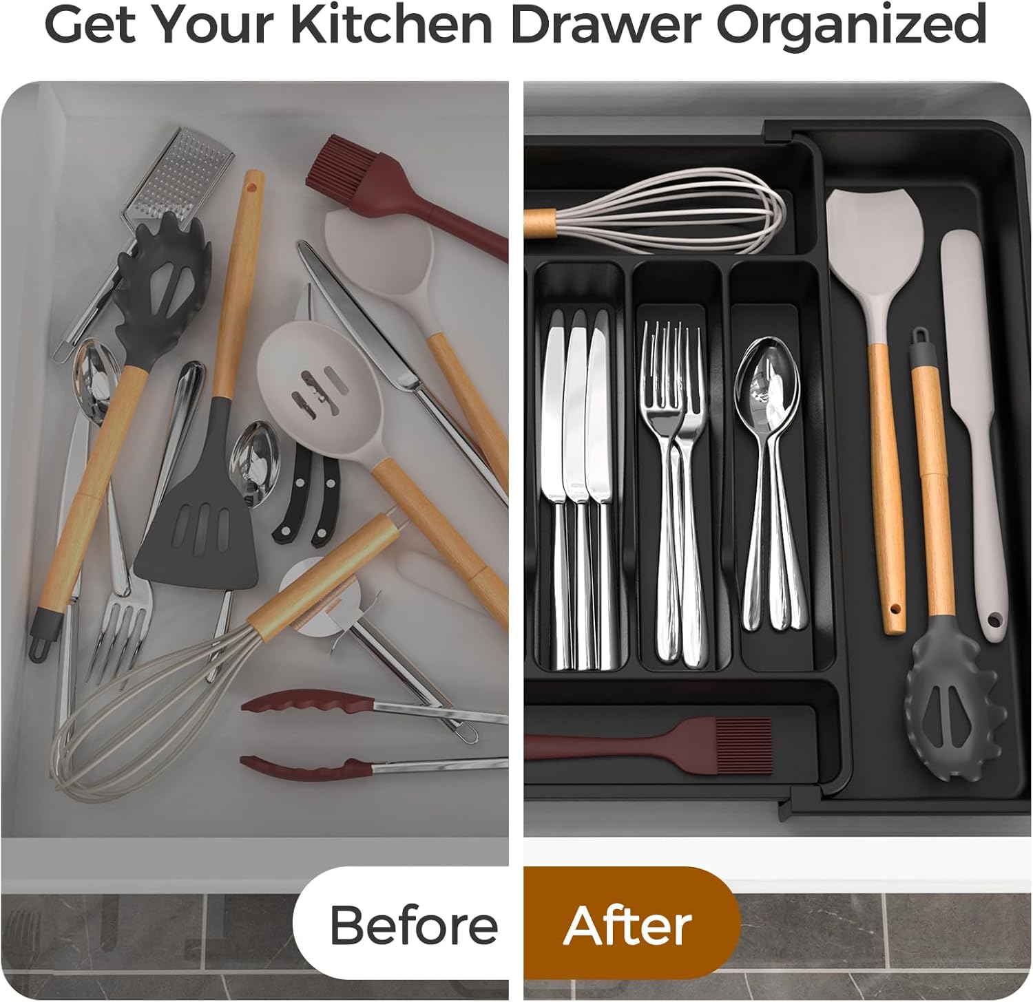 Ukeetap Extra Large Expandable Silverware Cutlery & Kitchen Utensil Drawer Organizer Zevon