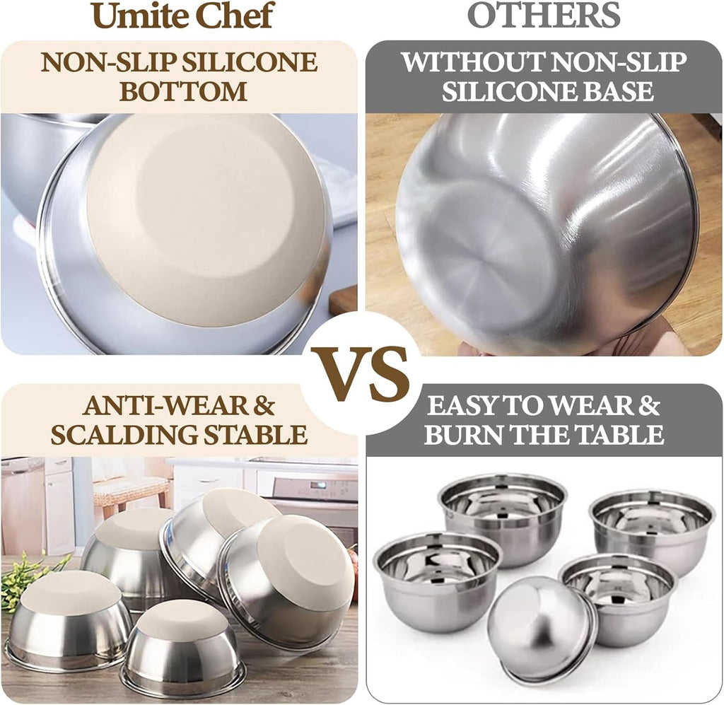 Umite Chef 8-Piece Stainless Steel Nesting Mixing Bowls with Airtight Lids & Grater Set Zevon