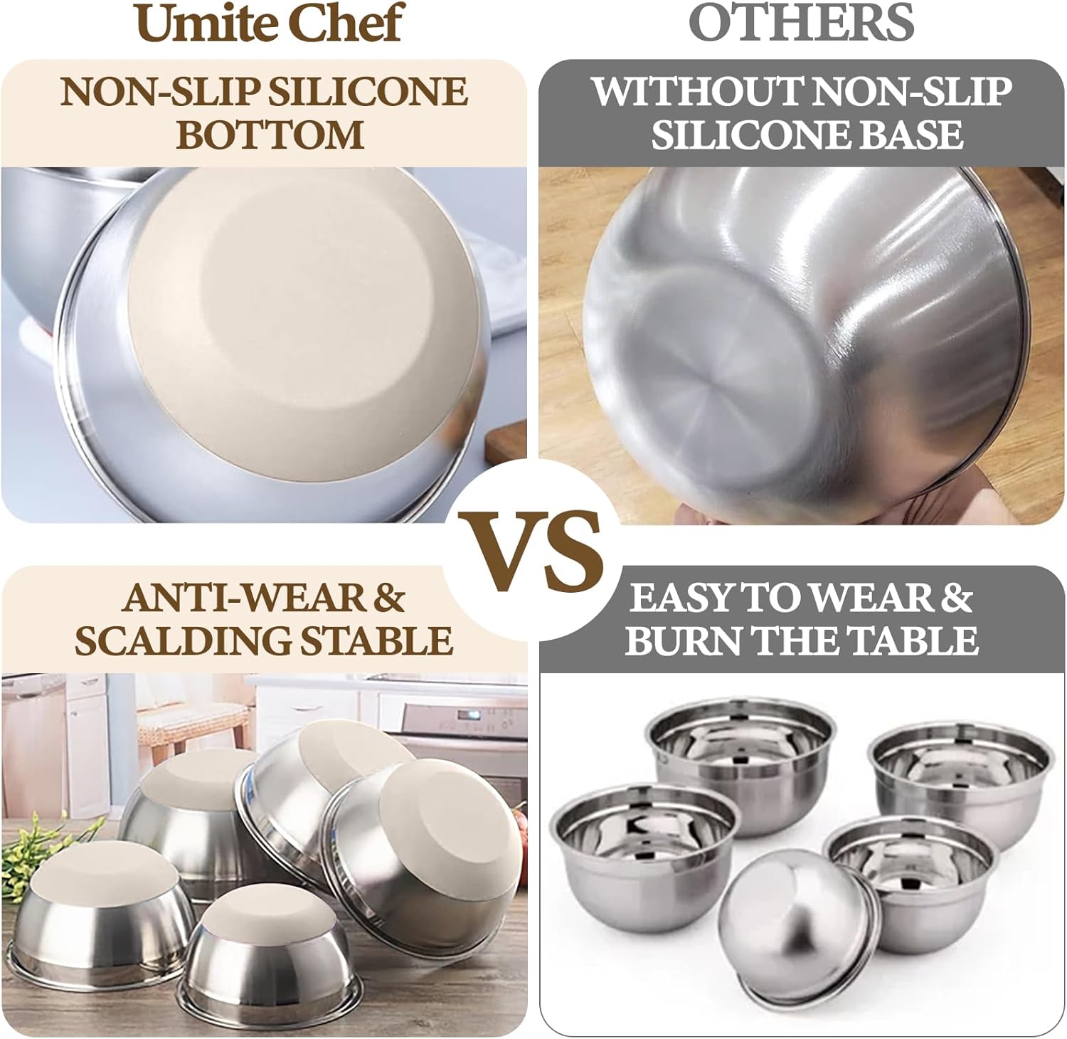 Umite Chef 8-Piece Stainless Steel Nesting Mixing Bowls with Airtight Lids & Grater Set Zevon
