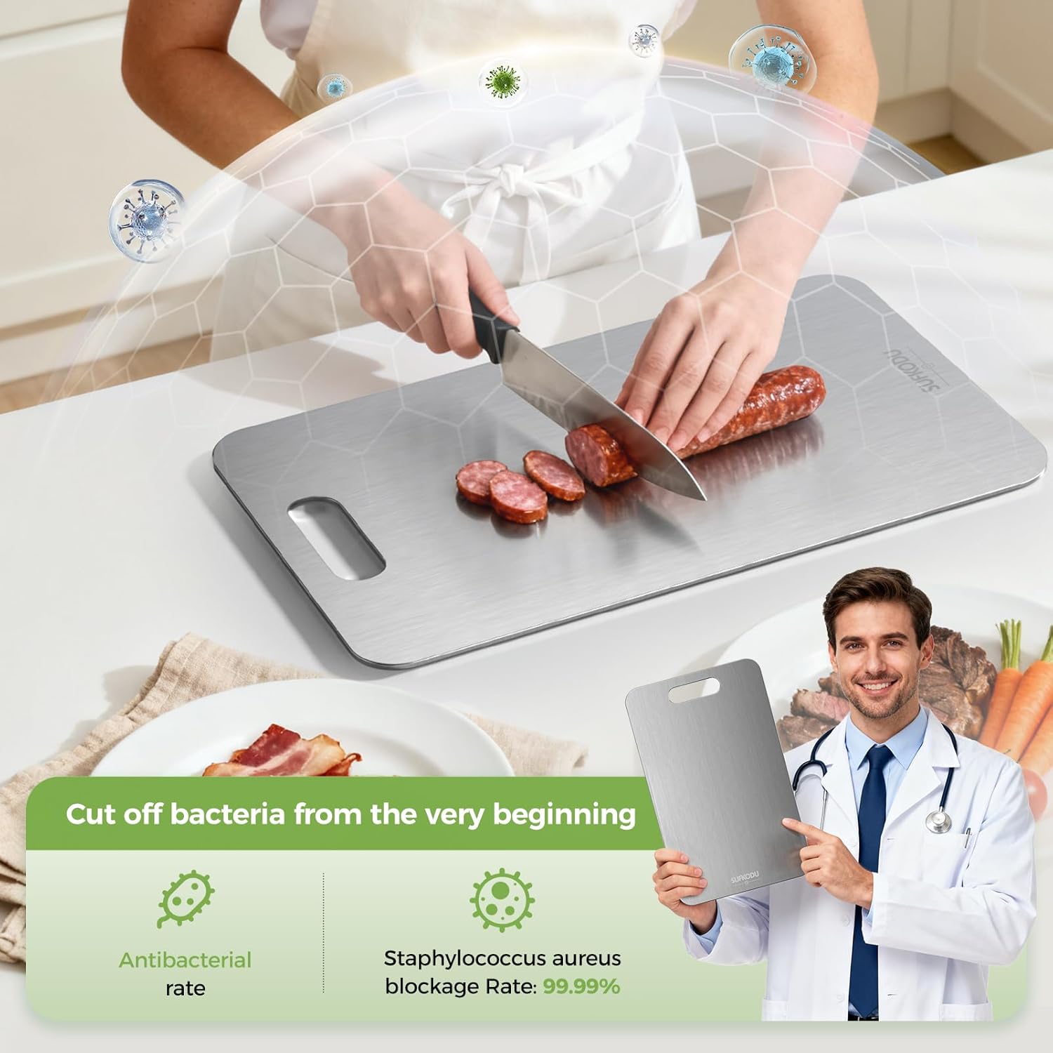 Titanium Cutting Board Set of 3 Double-Sided Non-Toxic Kitchen Chopping Boards Zevon