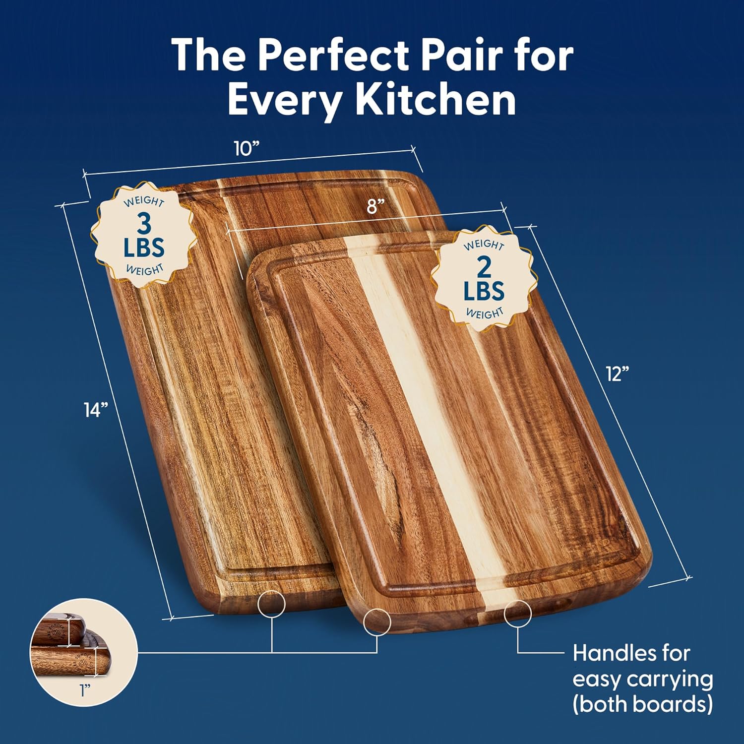Wood Cutting Board Set with Juice Groove Zevon