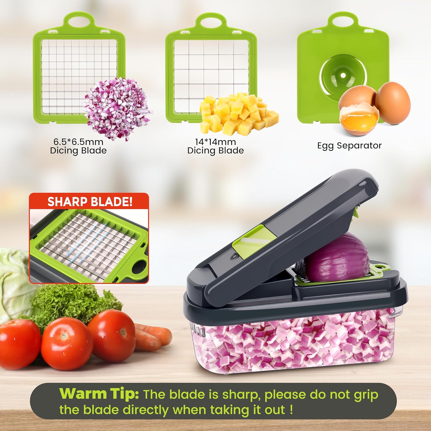 12-in-1 Multifunctional Vegetable Food Chopper with 7 Blades & Container Zevon