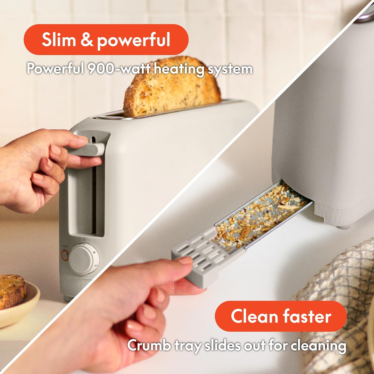 Bella 2-Slice Slim Long Slot Toaster with 6-Setting Shade Control 900W Oatmilk Zevon