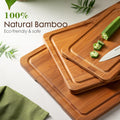 Bamboo Cutting Board Set with Wood Storage Stand & Reversible Juice Groove Charcuterie Boards Zevon